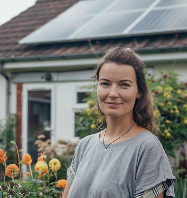 Frau mit Solaranlage